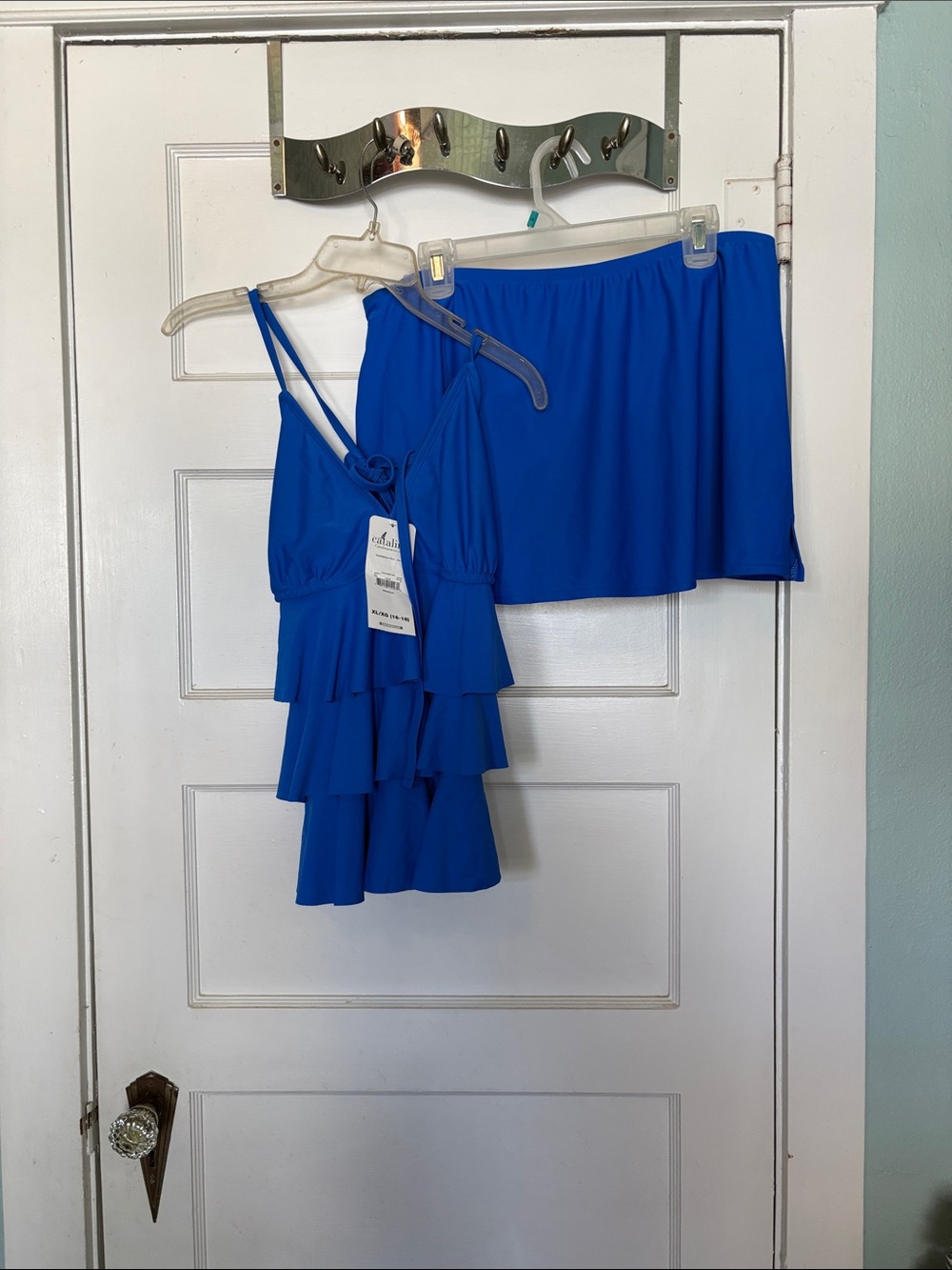 Catalina Bright Blue Ruffled Tankini Set Size XL (16-18) Top & 1X Bottoms